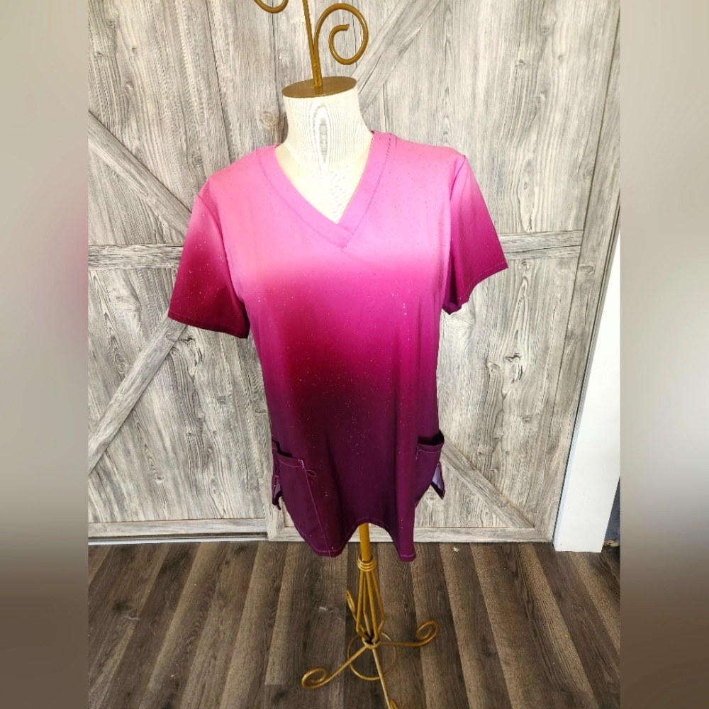 Zinnia Sparkly Pink Scrub Top With